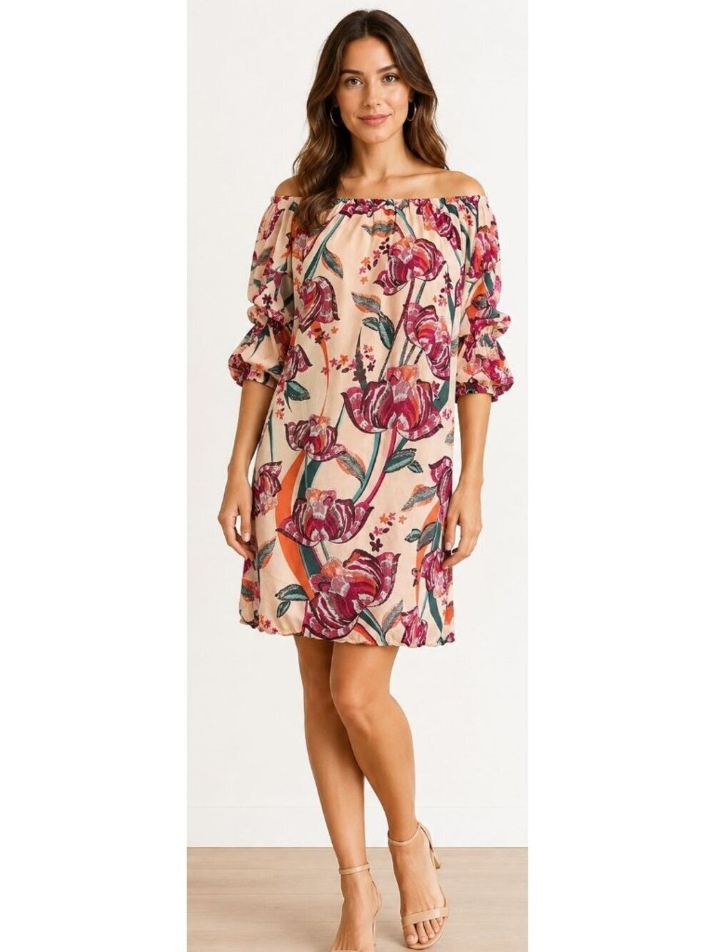 MSK Petite PM Floral Sheer Lined Dress Cottagecore Romantic Boho coastal resort